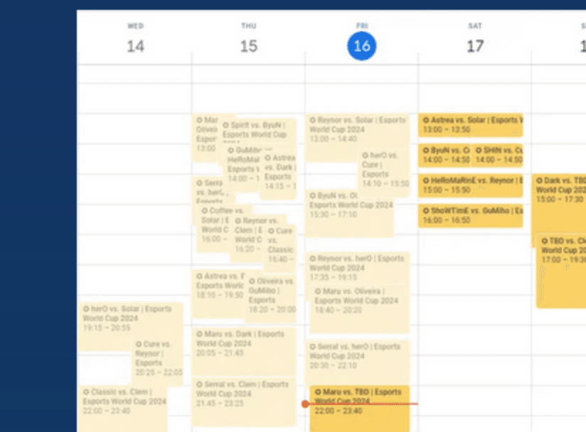 Calendar view of subscribed StarCraft II matches